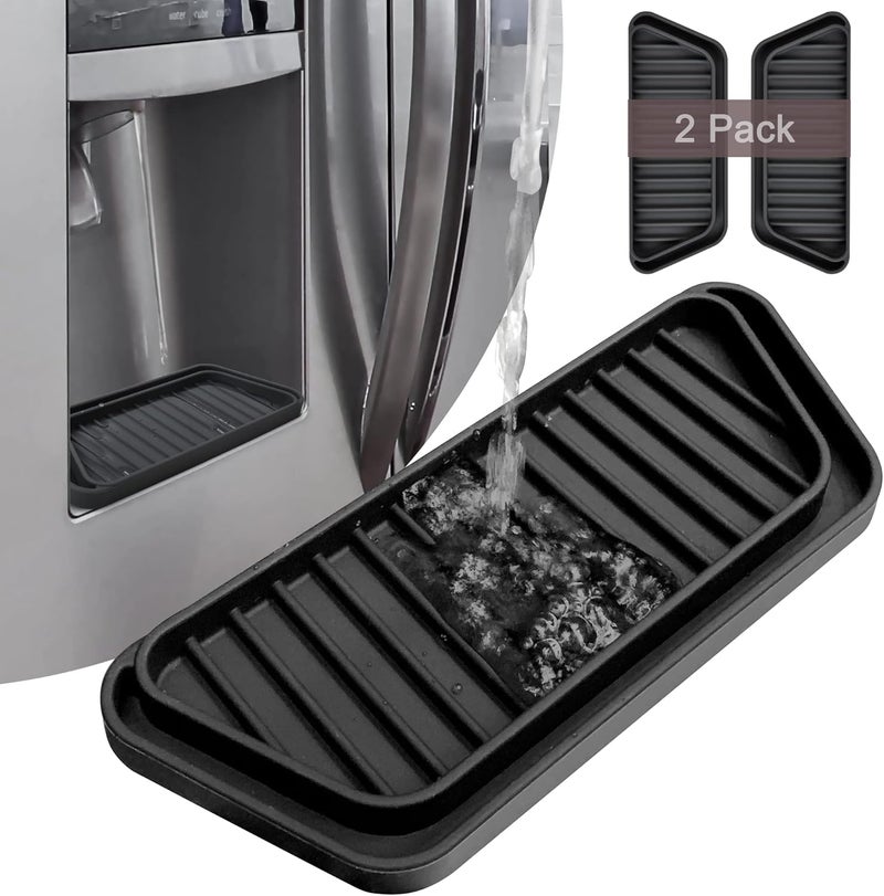 KindGa Refrigerator Drip Catcher Tray,Protector Ice and Water Dispenser Pan,Fridge Spills Water Pad Catch Basin for Drainage 2 Pack (Rectangular,Black) - Image 1